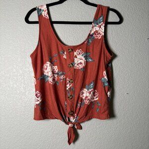 Rose Floral Wrap Tie Sleeveless Cropped Tee Size Small